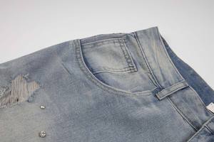 Shorts de mezclilla de cintura alta con rotos y tachuelas, de pierna ancha, estilo casual para verano - Product Image 5