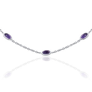 925 Sterling Silver Amethyst Station Necklace for Women <b>Gift</b> | Minimalist Purple Gemstone Chain Jewelry - Product Image 2
