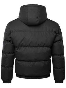 Men's Black Hooded Puffer <b>Jacket</b> Winter Warm Thick Quilted Windproof Casual Outerwear Zipper Closure Solid Color - Product Image 1