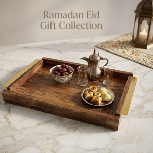 Premium Wooden Serving Tray with Metal Handles | Ramadan Eid Food Serving Tray Decorative Giveaway <b>Gift</b> for Home Dining Decor - Product Image 1