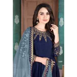 ชุดเดรส Anarkali งานแฮนด์เมด ดีไซน์เนอร์ออกแบบ พร้อมลายปักดอกไม้บนผ้าออร์แกนซ่า ทรงเอไลน์ เอวทรงเอ็มไพร์ เหมาะสำหรับงานปาร์ตี้ พร้อมกระโปรงและผ้าคลุมไหล่ - Product Image 4