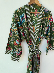 Bata Kimono de Algodón Suave con Estampado de Dibujos Animados para Mujer, Hecha a Mano, ODM, Cuello en V, Cintura Elástica, Largo Completo, Ideal para Verano - Product Image 4