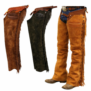 BAND BROTHERS Chaps en cuir véritable pour femme, style western, coupe ajustée, avec franges et fermeture à boucle, pour l'entraînement et l'équitation - Product Image 2