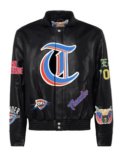 Veste en cuir pleine fleur Old English des Oklahoma City Thunder, noire - Product Image 1