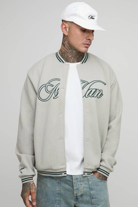Blouson Bomber Varsity Unisexe en Cuir Véritable et Laine, Style Vintage Streetwear, Coupe Ample, Matelassé, Coupe-Vent, avec Lettres Brodées sur le Devant - Product Image 4