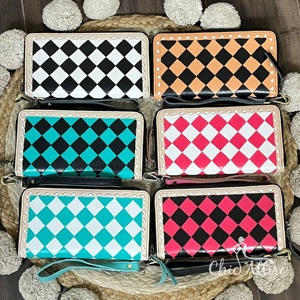 กระเป๋าคลัทช์หนังแท้ลายตารางหมากรุกพรีเมียมขายดีปี 2026 พร้อมซิปสำหรับผู้หญิง ใส่บัตรและเงินสดได้หลายช่อง เหมาะสำหรับเป็นของขวัญ - Product Image 1