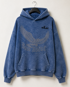 Oversized Front Rhinestone Print Acid Washed French Terry 100% Cotton Eco-Friendly Vintage Y2K Streetwear Unisex Pullover <b>Hoodie</b> - Product Image 4