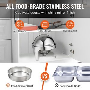 6 Qt Roll Top Stainless Steel Chafing Dish <b>Buffet</b> Set 2 Pack with Full Size Pans Catering Warmer <b>Server</b> - Product Image 3