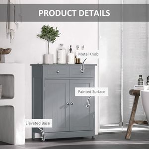 Mobiletto Compatto Tradizionale Autoportante per Bagno con 2 Cassetti, Pomelli in Metallo, Base Rialzata, Soluzione di Stoccaggio in Legno MDF Grigio - Product Image 6