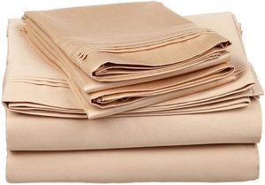Juego de Sábanas Clásicas de 4 Piezas, 100% Poliéster, Tejido Sólido, Sábana Ajustable, Sábana Plana, Fundas de Almohada, Marca OEM, 300 Hilos, 110GSM - Product Image 3