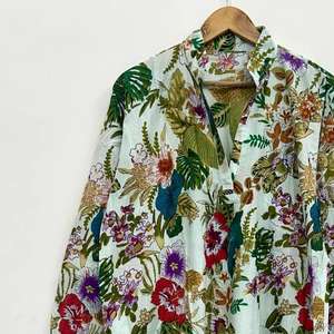 Vestido Kurti de Algodón Hecho a Mano: Túnica Boho con Estampado Floral Tropical - Product Image 4