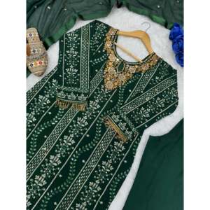 Ensemble de robe Anarkali en georgette brodée blanche pour femmes UC-341 - Product Image 2