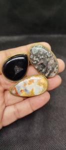 AAAAA Quality Natural Mixed Stone Grooved Pendants Lapidary's Choice Jasper nyx druzy maligano Brass Metal Stones Charms - Product Image 2
