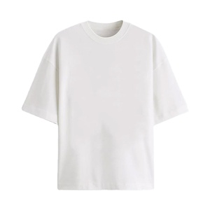 Men's White Oversized <b>Half</b> <b>Sleeve</b> O-Neck <b>T</b>-<b>Shirt</b> Casual Knitted 100% Cotton with Pattern Quick Dry Breathable 230g Jersey Fabric - Product Image 1