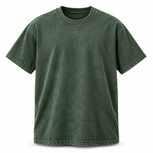 T-shirt en coton filé à anneaux 275 g/m² Vert pin Teinture pigmentaire grammage lourd Lavage vintage Coupe décontractée style Heritage Col rond uni - Product Image 1