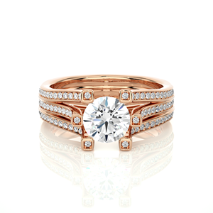 แหวนหมั้นเพชรโมอิสซาไนต์สามเม็ดสีโรสโกลด์ AMBER JEWELS เงินแท้ 925 ชุบโรเดียม รับรองโดย IGI ทรงบริลเลียนต์ แบบหนามเตย - Product Image 1