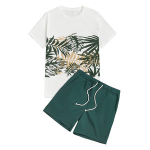 Ensemble décontracté d'été pour homme : T-shirt en polyester imprimé lettres et chiffres, respirant, et short tricoté assorti – Taille XL - Product Image 1