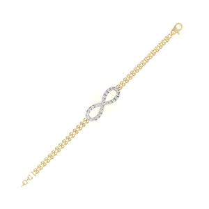 Bracelet double chaîne infini serti de diamants – Diamant de laboratoire CVD pavé en forme de huit, or jaune massif 10K 14K 18K, double rangée - Product Image 6