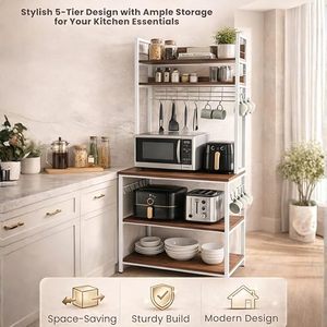 Four Tier Wood Storage Rack With Microwave <b>Shelf</b> For Kitchen Minimalist Design <b>Standing</b> Type Multifunctional Organizer - Product Image 4