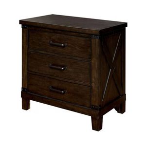 Comodino in Legno Massello Stile Rustico con Finitura Noce Scuro, 3 Cassetti e Maniglie Nere, Arredamento Camera da Letto - Product Image 3