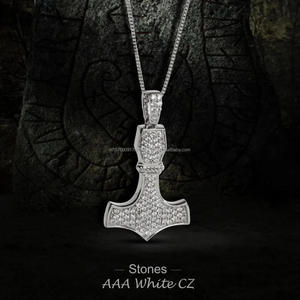 Luxury Statement Hammer Pendant With High Shine Silver Finish And Iced Out Stone Detailing - Product Image 1