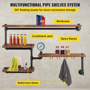 Mensole Galleggianti Industriali a 4 Livelli, Unità di Scaffalatura in Legno Massello Stile Rustico Moderno, Soluzione di Stoccaggio Fai-da-Te da Parete - Product Image 3