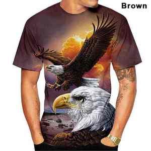 T-shirt à manches courtes pour homme, imprimé aigle et loups, col rond, décontracté, tricoté, coupe régulière, jersey polyester, noir - Product Image 3