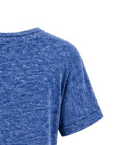Camiseta con cuello en V para mujer, camiseta informal con bolsillo y manga corta, Top ligero y transpirable a la moda de verano, ajuste elegante, color azul con patrón abstracto - Product Image 3