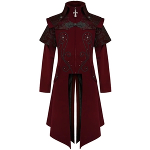 Abrigo Rojo de Vampiro y Diablo Estilo Steampunk Medieval para Venta al por Mayor, Ropa Gótica Vanguardista, Gabardina Ecológica para Fiestas, Damasco Victoriano Personalizado - Product Image 3
