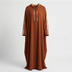 Abaya Musulmana Modesta Personalizada para Mujer, Algodón, Poliéster, Chifón, Diseño Simple en Línea A, Vestido Formal de Noche, Talla Grande - Product Image 1
