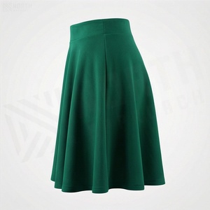 Jupe courte trapèze pour femme, couleur unie, taille élastique, design plissé, tissu polyester confortable, à porter en toutes saisons - Product Image 3