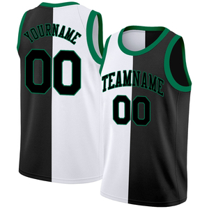 Maillot de basketball unisexe personnalisé noir, blanc et vert, respirant, séchage rapide, coupe ample, sans manches, impression de design, service OEM - Product Image 4