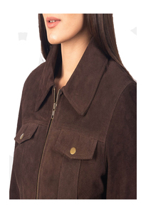 Women's brawn Genuine Leather Moto Jacket Full Sleeve <b>Zipper</b> Closure Stand Collar Autumn Style - Product Image 6