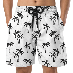 Shorts de Baño para Hombre, Secado Rápido, Estampado de Palmeras Blancas, Cintura con Cordón Ajustable, Estilo Casual - Product Image 5