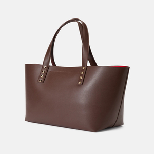 Women Real Leather Tote <b>Bag</b> Brown Luxury Shoulder Handbag Large Capacity <b>Studded</b> Elegant Work Purse - Product Image 3