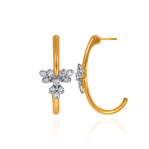 Elegantes Pendientes de Botón con Forma Floral en Oro Amarillo de 14K con Diamantes CZ AAA |   Joyería de Moda Premium para Mujer - Product Image 2