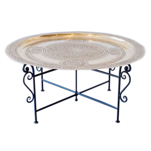 โต๊ะกาแฟโลหะแบบใหม่ ฐานโลหะ เฟอร์นิเจอร์ห้องนั่งเล่น โต๊ะทองแดงสไตล์โมร็อกโก ดีไซน์ลายสลักชุบทองแดง ตกแต่งสวยงาม - Product Image 1