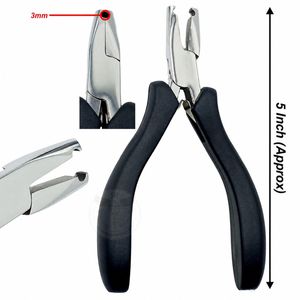 Pince à extensions capillaires professionnelle, durable et réutilisable en acier inoxydable, 1 trou, 3 mm, finition miroir, poignée noire, pour micro anneaux et perles nano - Product Image 1