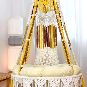 Macrame Swing,<b>Hammock</b> Chair with Blue Accents,Hanging Chair - Product Image 1