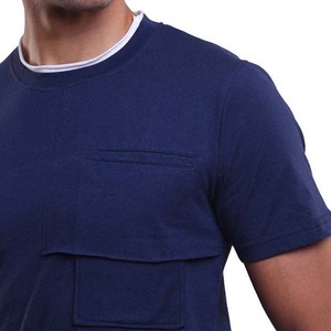 <b>Men's</b> <b>Navy</b> <b>Blue</b> Short Sleeve O Neck <b>T</b>-<b>Shirt</b> With Contrast Trim Pocket Regular Fit Casual Jersey Cotton Tops - Product Image 2
