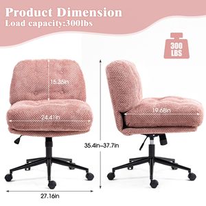 Chaise de bureau ergonomique rose avec design pivotant réglable pour position assise croisée, roues larges et épaissies pour la maison, le bureau ou la coiffeuse - Product Image 2