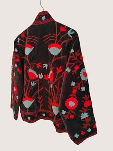 Veste vintage en velours noir brodée de fleurs, col mandarin, manches longues, vêtements décontractés pour femmes, vêtements d'hiver - Product Image 2