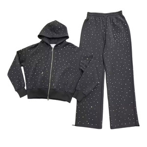 <b>Sparkling</b> Rhinestone Winter Casual Tracksuit with Hooded Sweatshirt and Sweatpants for Men - Product Image 1