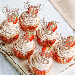 Décoration de gâteau Joyeux Anniversaire et Sweet 16 avec paillettes, fournitures de fête pour célébration des filles, directement de l'usine - Product Image 1