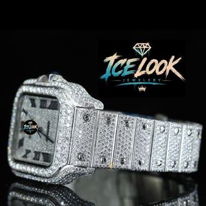 นาฬิกาข้อมือผู้ชายแบบ Iced Out Moissanite หน้าปัดสี่เหลี่ยม สายสแตนเลส สตีล ควอตซ์ กันน้ำ หรูหรา - Product Image 2