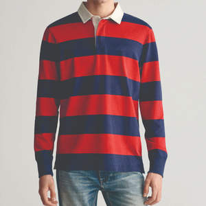 Camisetas de Rugby Personalizadas al por Mayor con Logotipo Personalizado para Hombre, Camiseta de Rugby de Manga Larga Fabricada por OEM, Material de Algodón con Rayas Personalizadas - Product Image 1