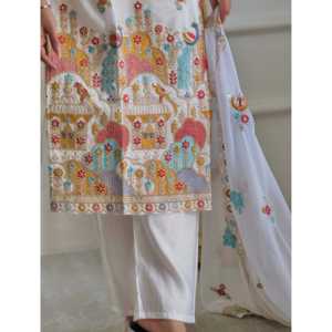 Conjunto de Traje y Dupatta Blanco Elegante para Mujer, Diseñador Valam, Talla L, para Ocasiones Especiales y Fiestas - Product Image 2