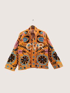 Bohemian Mandarin Collar Embroidered Floral Jacket Full Sleeve Plus Size Women's Autumn Casual Outerwear Velvet Polyester - Product Image 2