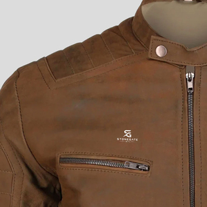 Blouson de moto en cuir véritable pour homme, style vintage, coupe ajustée, décontracté, pour l'hiver 2026 - Product Image 6