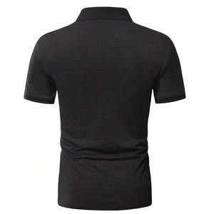 Polo de Piqué Negro para Hombre, Corte Ajustado, Manga Corta, Color Sólido, Estilo Casual - Product Image 2
